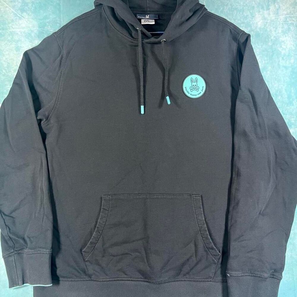 Psycho-bunny Men's Black and Grey Hoodie
